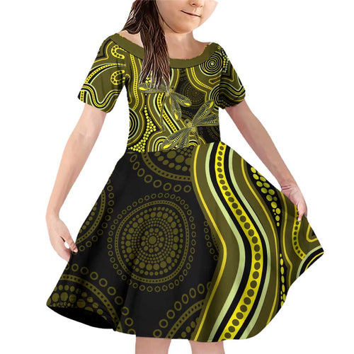 Yellow Indigenous Dragonfly Australia Family Matching Off Shoulder Short Dress and Hawaiian Shirt Aboriginal Art - Aussie Hoodie