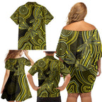 Yellow Indigenous Dragonfly Australia Family Matching Off Shoulder Short Dress and Hawaiian Shirt Aboriginal Art - Aussie Hoodie
