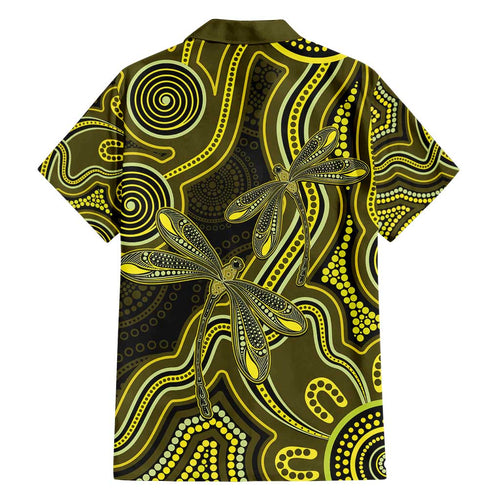 Yellow Indigenous Dragonfly Australia Family Matching Off Shoulder Short Dress and Hawaiian Shirt Aboriginal Art - Aussie Hoodie