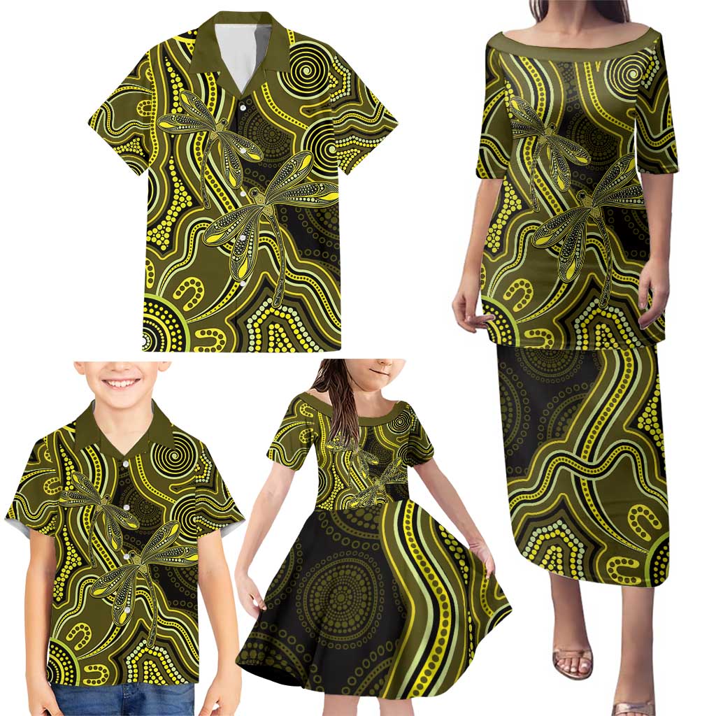 Yellow Indigenous Dragonfly Australia Family Matching Puletasi and Hawaiian Shirt Aboriginal Art - Aussie Hoodie