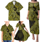 Yellow Indigenous Dragonfly Australia Family Matching Puletasi and Hawaiian Shirt Aboriginal Art - Aussie Hoodie