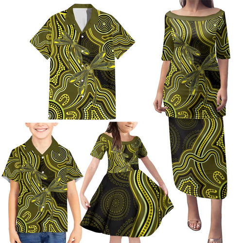 Yellow Indigenous Dragonfly Australia Family Matching Puletasi and Hawaiian Shirt Aboriginal Art - Aussie Hoodie