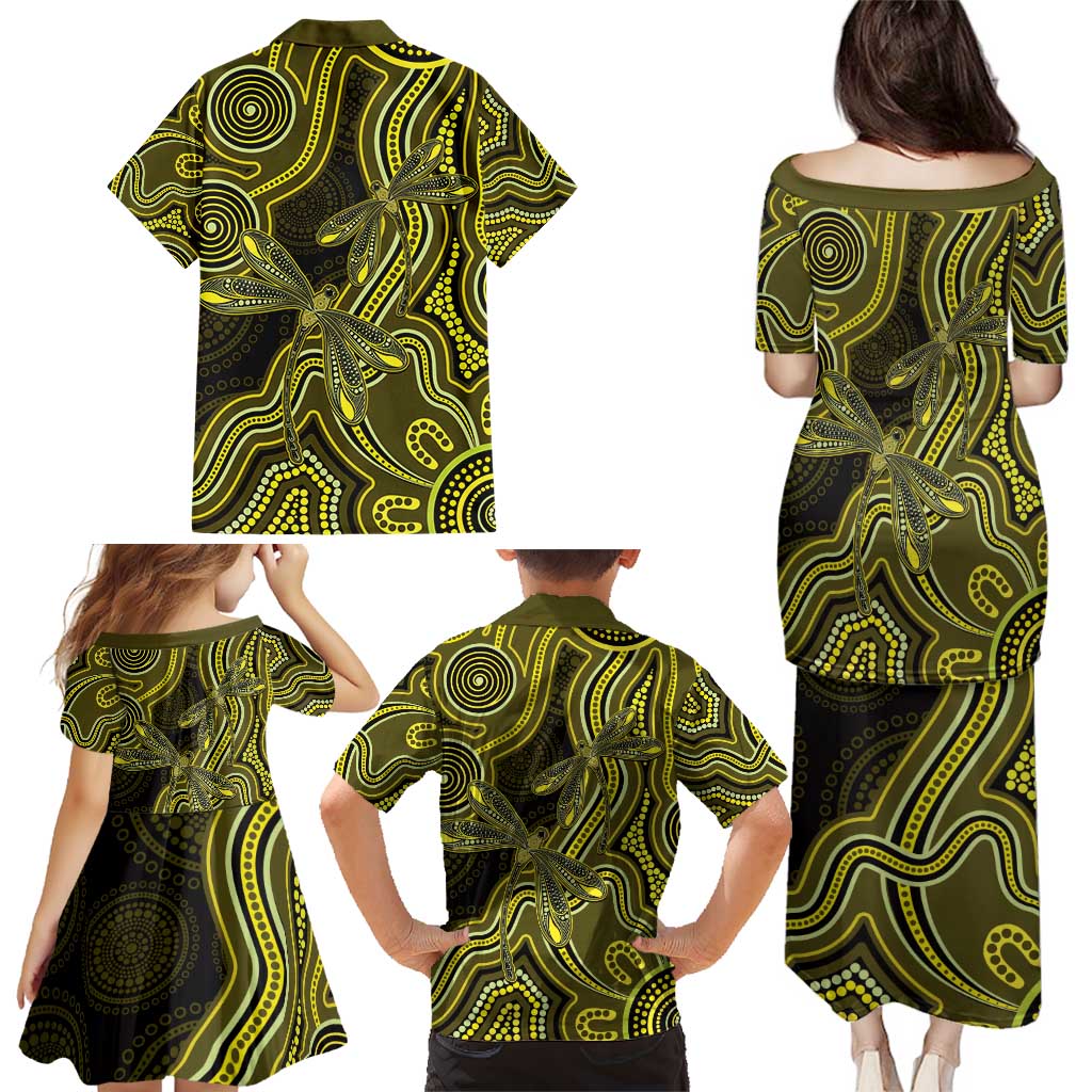 Yellow Indigenous Dragonfly Australia Family Matching Puletasi and Hawaiian Shirt Aboriginal Art - Aussie Hoodie