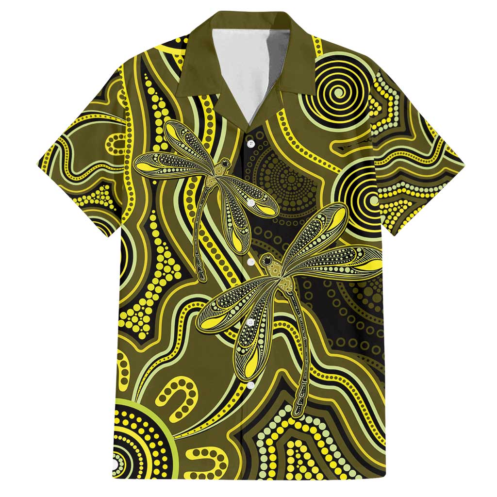 Yellow Indigenous Dragonfly Australia Family Matching Puletasi and Hawaiian Shirt Aboriginal Art - Aussie Hoodie
