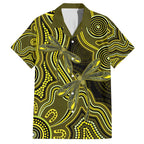 Yellow Indigenous Dragonfly Australia Family Matching Puletasi and Hawaiian Shirt Aboriginal Art - Aussie Hoodie