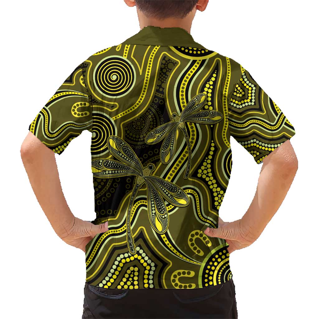 Yellow Indigenous Dragonfly Australia Family Matching Short Sleeve Bodycon Dress and Hawaiian Shirt Aboriginal Art - Aussie Hoodie
