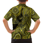 Yellow Indigenous Dragonfly Australia Family Matching Short Sleeve Bodycon Dress and Hawaiian Shirt Aboriginal Art - Aussie Hoodie