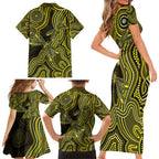 Yellow Indigenous Dragonfly Australia Family Matching Short Sleeve Bodycon Dress and Hawaiian Shirt Aboriginal Art - Aussie Hoodie