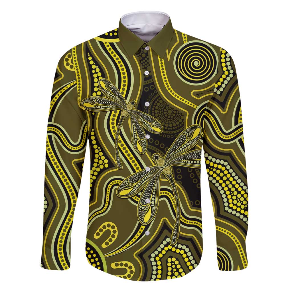 Yellow Indigenous Dragonfly Australia Family Matching Short Sleeve Bodycon Dress and Hawaiian Shirt Aboriginal Art - Aussie Hoodie