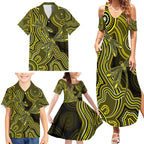 Yellow Indigenous Dragonfly Australia Family Matching Summer Maxi Dress and Hawaiian Shirt Aboriginal Art - Aussie Hoodie