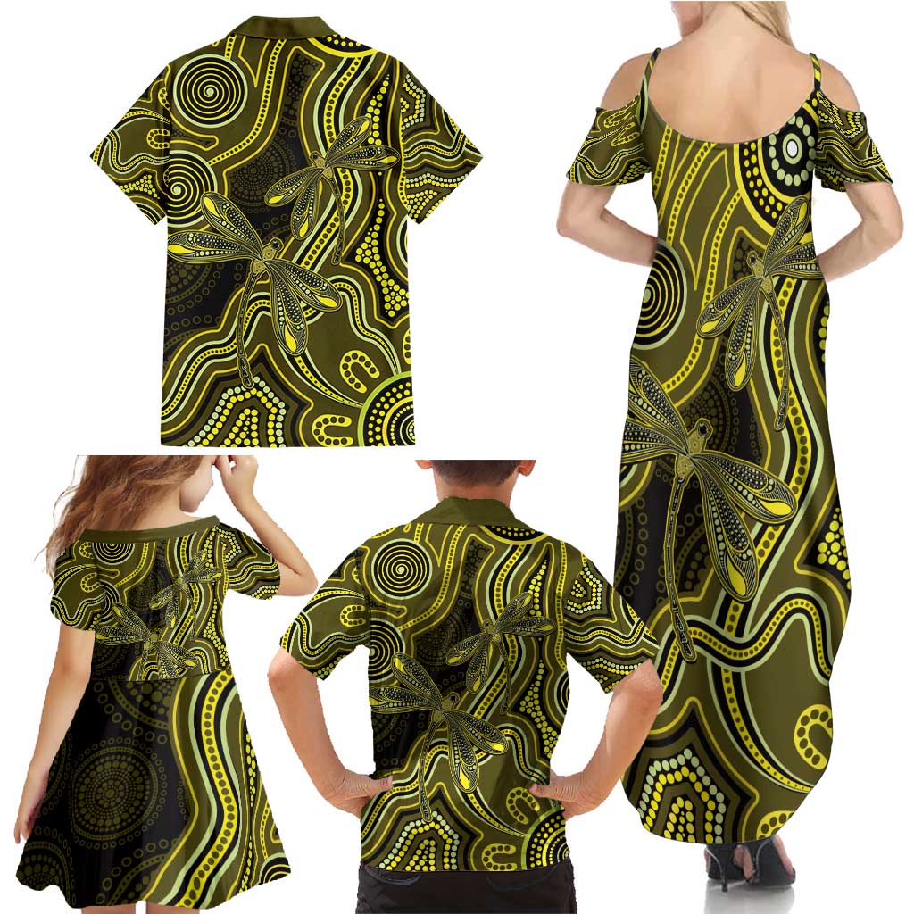 Yellow Indigenous Dragonfly Australia Family Matching Summer Maxi Dress and Hawaiian Shirt Aboriginal Art - Aussie Hoodie