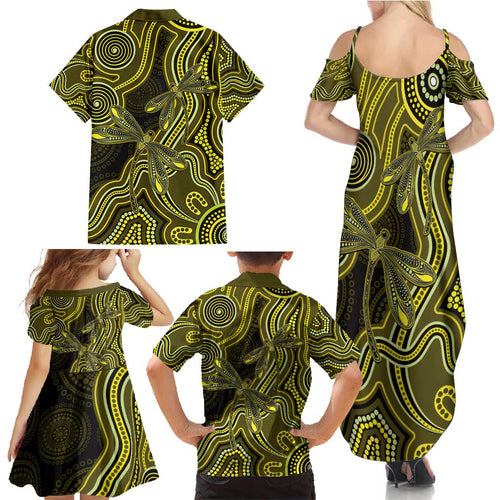 Yellow Indigenous Dragonfly Australia Family Matching Summer Maxi Dress and Hawaiian Shirt Aboriginal Art - Aussie Hoodie