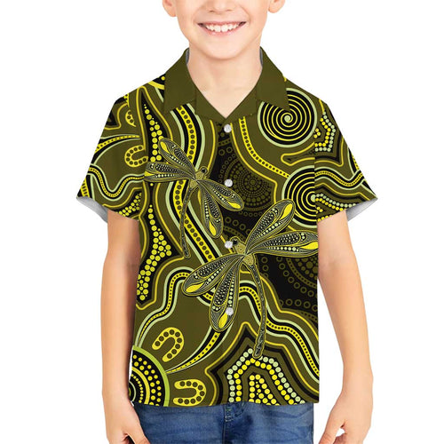 Yellow Indigenous Dragonfly Australia Family Matching Summer Maxi Dress and Hawaiian Shirt Aboriginal Art - Aussie Hoodie