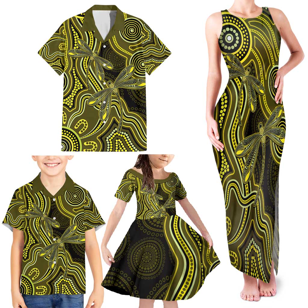 Yellow Indigenous Dragonfly Australia Family Matching Tank Maxi Dress and Hawaiian Shirt Aboriginal Art - Aussie Hoodie