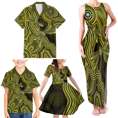Yellow Indigenous Dragonfly Australia Family Matching Tank Maxi Dress and Hawaiian Shirt Aboriginal Art - Aussie Hoodie