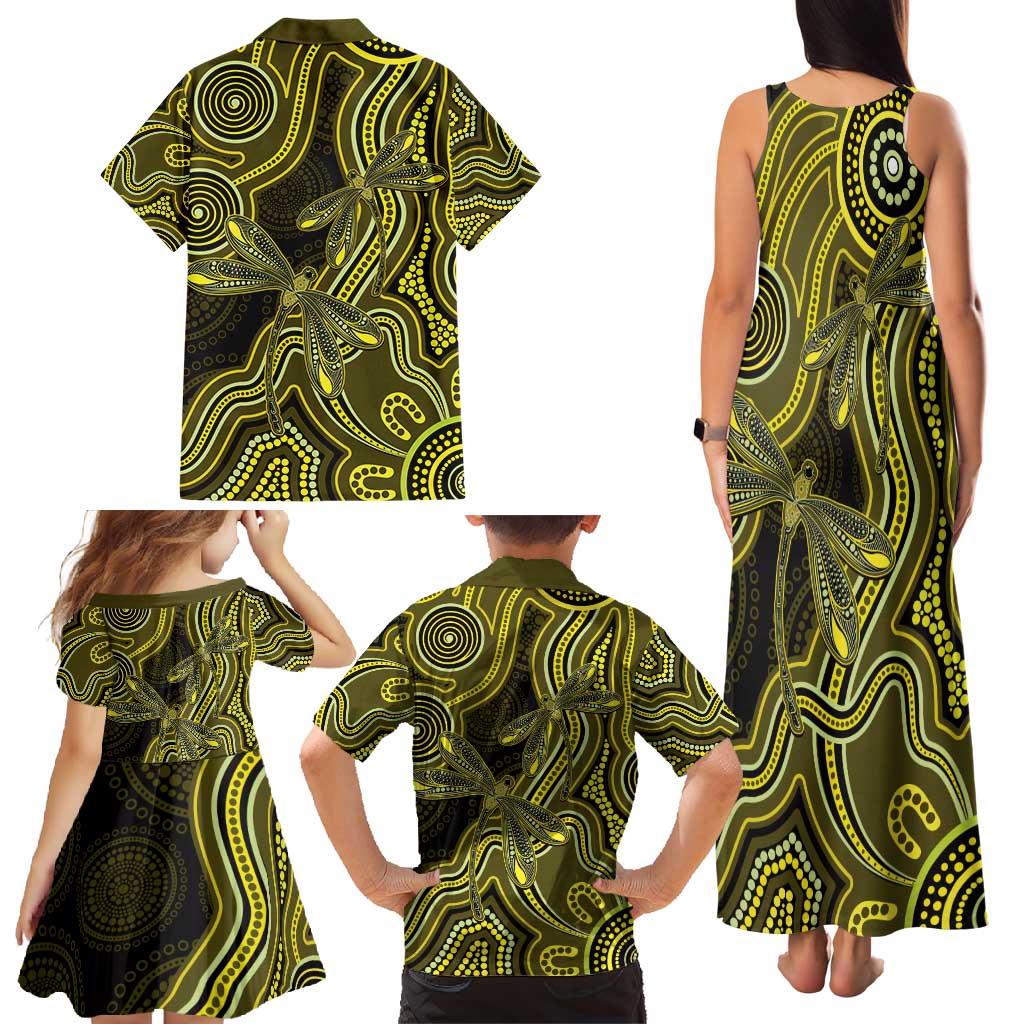 Yellow Indigenous Dragonfly Australia Family Matching Tank Maxi Dress and Hawaiian Shirt Aboriginal Art - Aussie Hoodie