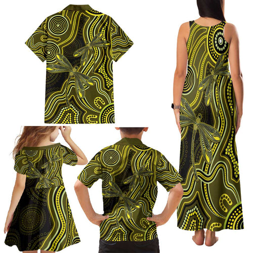 Yellow Indigenous Dragonfly Australia Family Matching Tank Maxi Dress and Hawaiian Shirt Aboriginal Art - Aussie Hoodie
