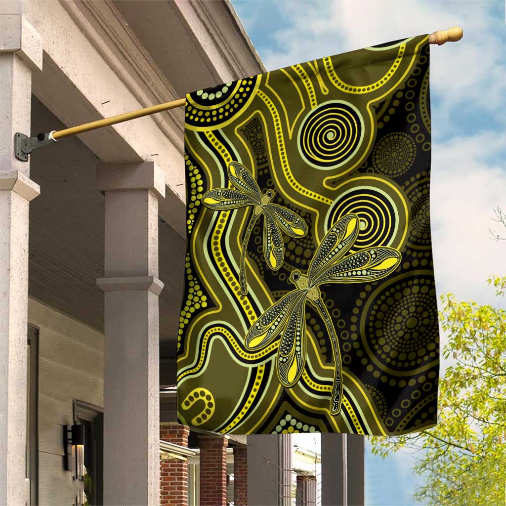 Yellow Indigenous Dragonfly Australia Garden Flag Aboriginal Art - Aussie Hoodie
