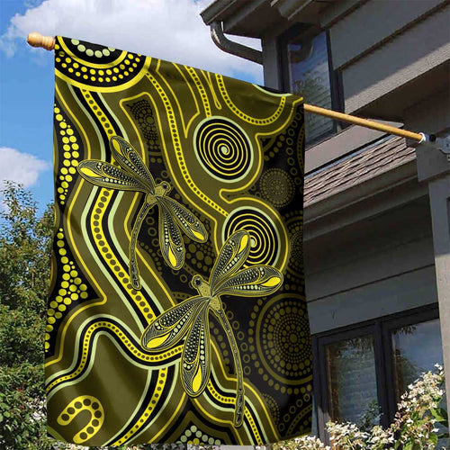 Yellow Indigenous Dragonfly Australia Garden Flag Aboriginal Art - Aussie Hoodie