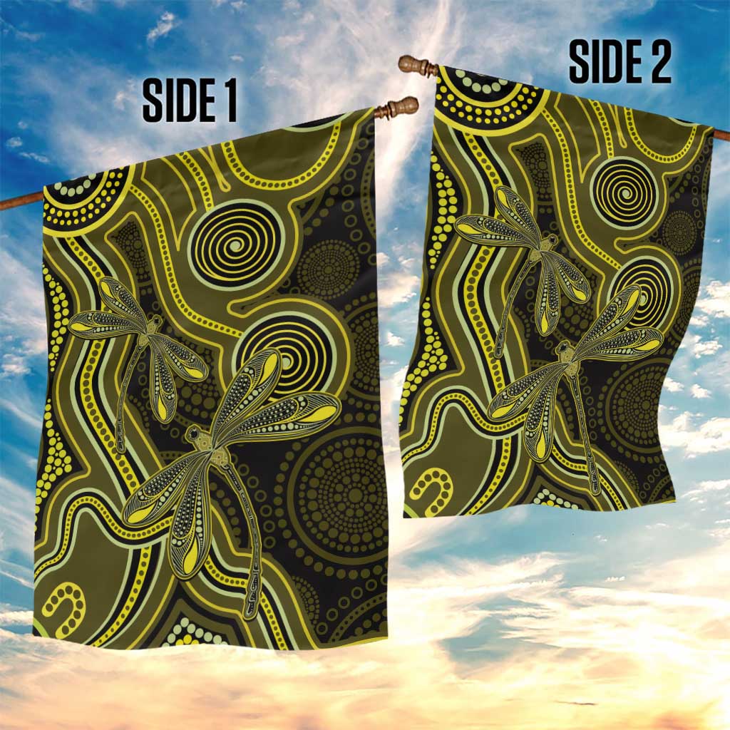 Yellow Indigenous Dragonfly Australia Garden Flag Aboriginal Art - Aussie Hoodie