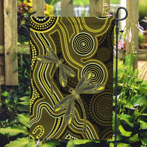 Yellow Indigenous Dragonfly Australia Garden Flag Aboriginal Art - Aussie Hoodie