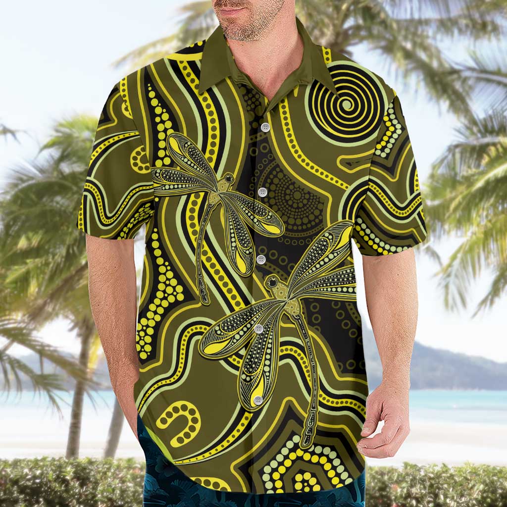 Yellow Indigenous Dragonfly Australia Hawaiian Shirt Aboriginal Art - Aussie Hoodie