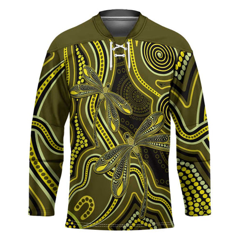 Yellow Indigenous Dragonfly Australia Hockey Jersey Aboriginal Art - Aussie Hoodie