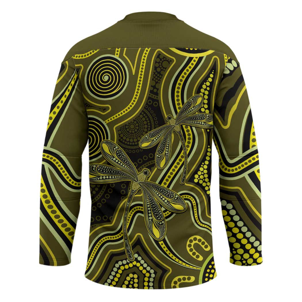 Yellow Indigenous Dragonfly Australia Hockey Jersey Aboriginal Art - Aussie Hoodie