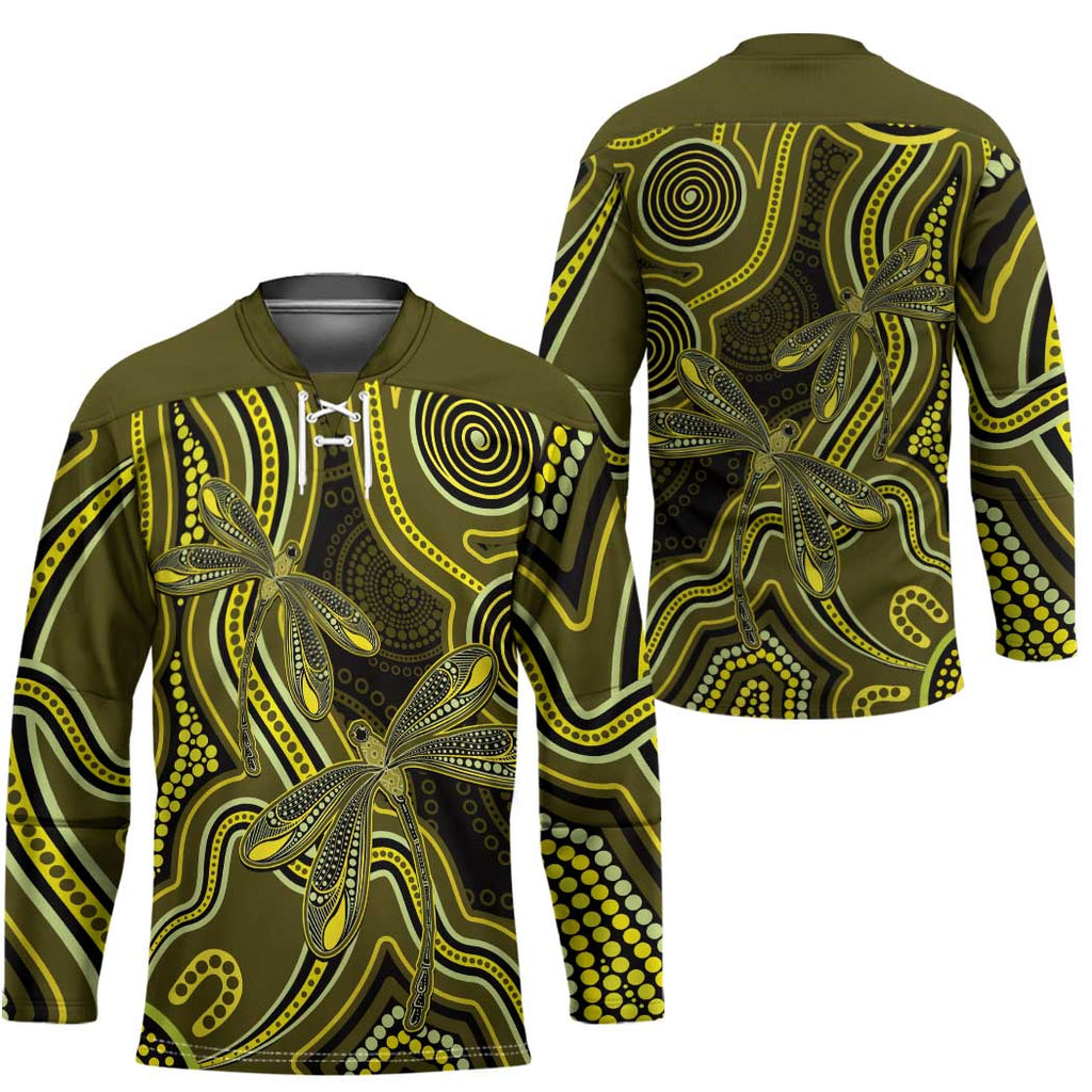 Yellow Indigenous Dragonfly Australia Hockey Jersey Aboriginal Art - Aussie Hoodie