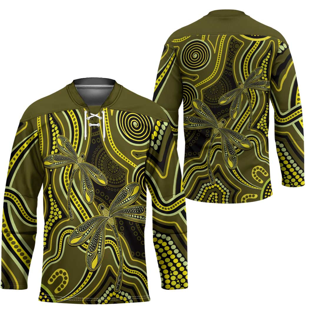Yellow Indigenous Dragonfly Australia Hockey Jersey Aboriginal Art - Aussie Hoodie