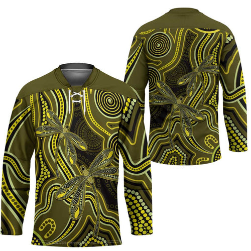 Yellow Indigenous Dragonfly Australia Hockey Jersey Aboriginal Art - Aussie Hoodie