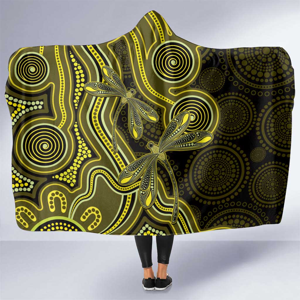 Yellow Indigenous Dragonfly Australia Hooded Blanket Aboriginal Art - Aussie Hoodie