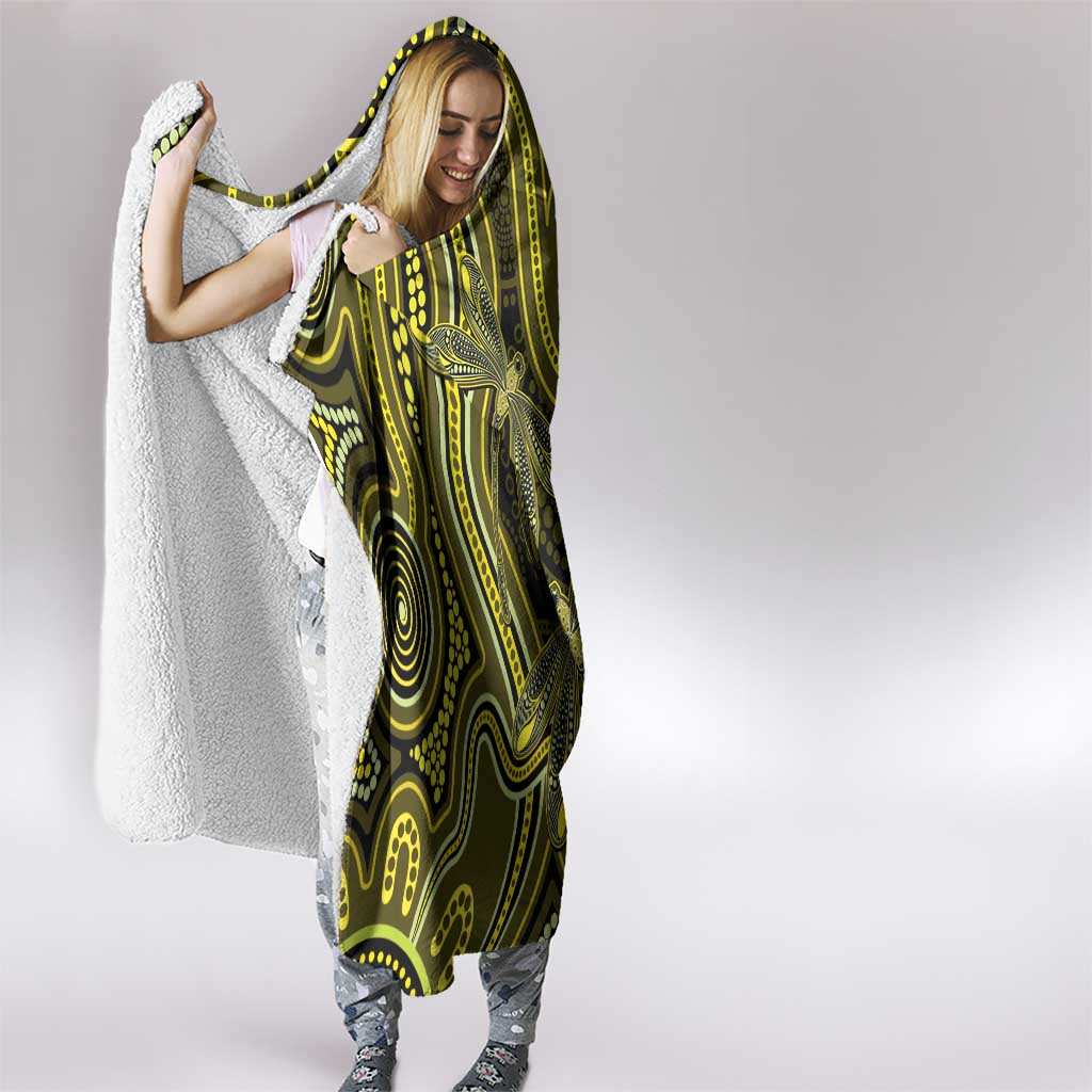 Yellow Indigenous Dragonfly Australia Hooded Blanket Aboriginal Art - Aussie Hoodie