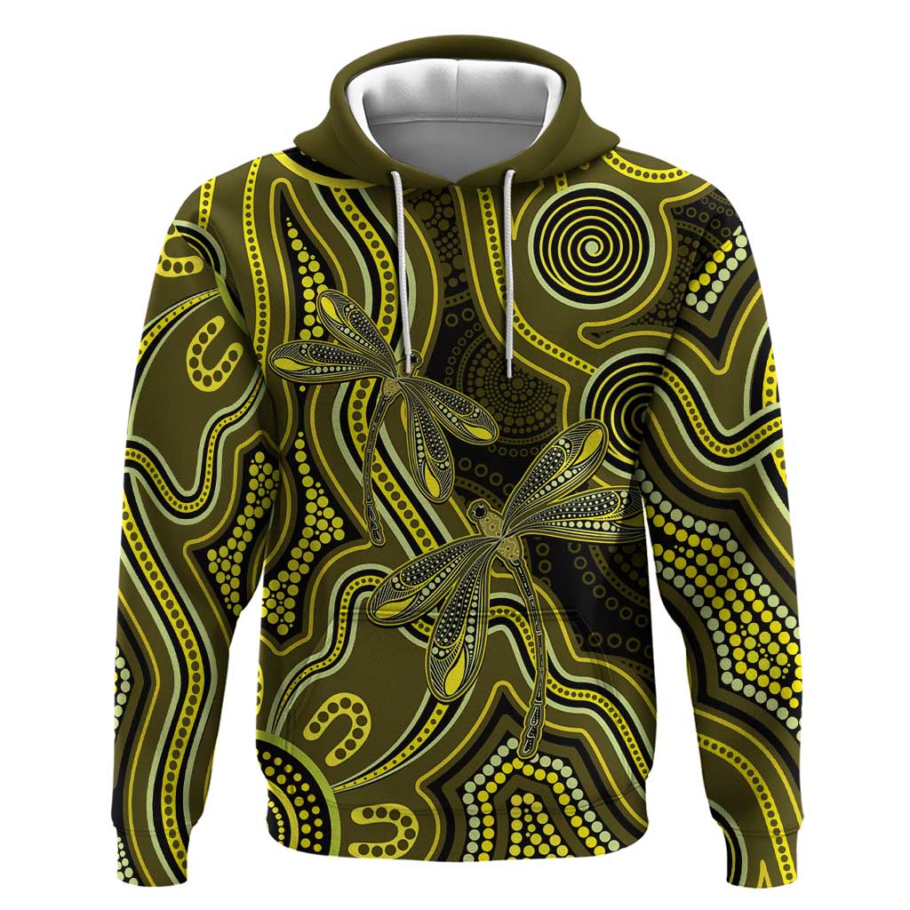 Yellow Indigenous Dragonfly Australia Hoodie Aboriginal Art - Aussie Hoodie
