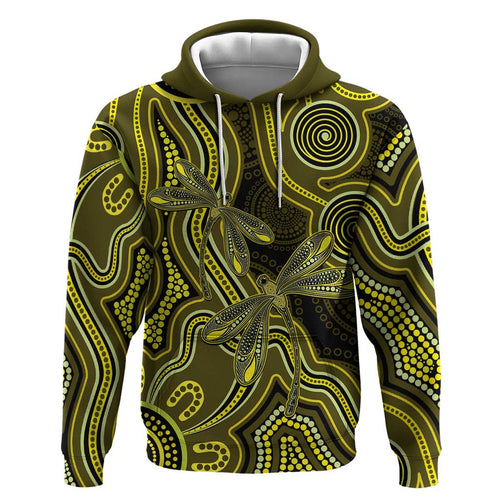 Yellow Indigenous Dragonfly Australia Hoodie Aboriginal Art - Aussie Hoodie