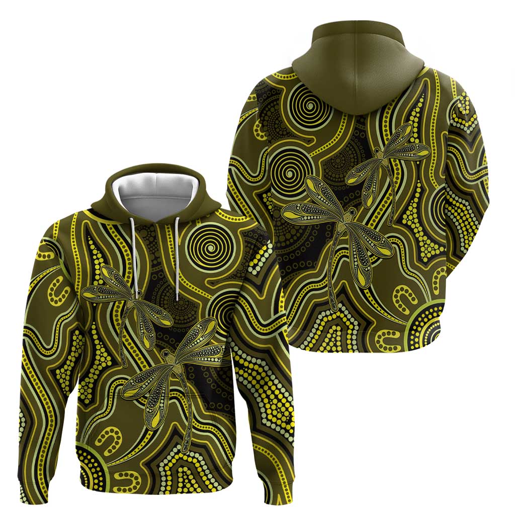 Yellow Indigenous Dragonfly Australia Hoodie Aboriginal Art - Aussie Hoodie