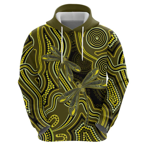 Yellow Indigenous Dragonfly Australia Hoodie Aboriginal Art - Aussie Hoodie