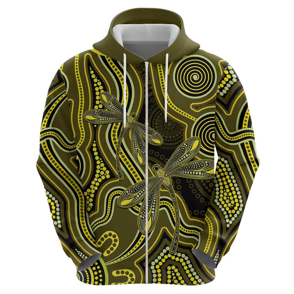 Yellow Indigenous Dragonfly Australia Hoodie Aboriginal Art - Aussie Hoodie