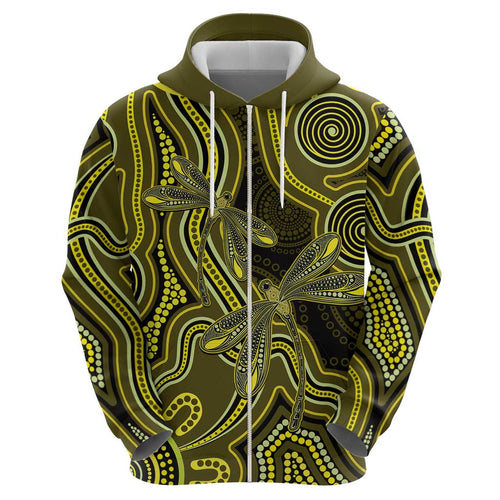 Yellow Indigenous Dragonfly Australia Hoodie Aboriginal Art - Aussie Hoodie