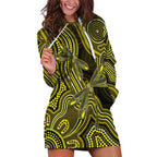 Yellow Indigenous Dragonfly Australia Hoodie Dress Aboriginal Art - Aussie Hoodie