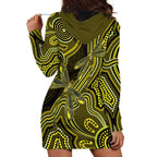 Yellow Indigenous Dragonfly Australia Hoodie Dress Aboriginal Art - Aussie Hoodie