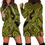 Yellow Indigenous Dragonfly Australia Hoodie Dress Aboriginal Art - Aussie Hoodie