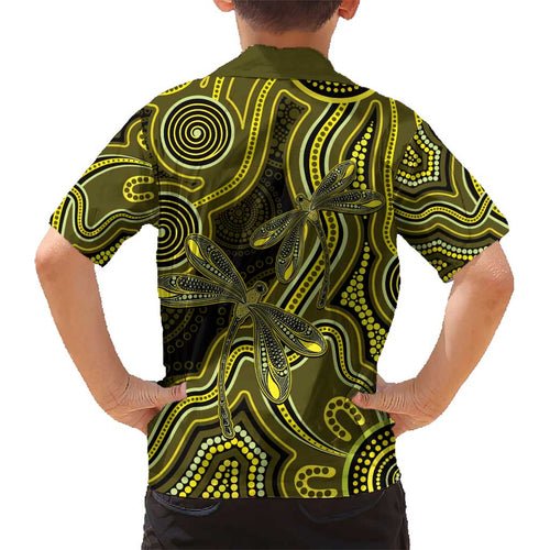 Yellow Indigenous Dragonfly Australia Kid Hawaiian Shirt Aboriginal Art - Aussie Hoodie
