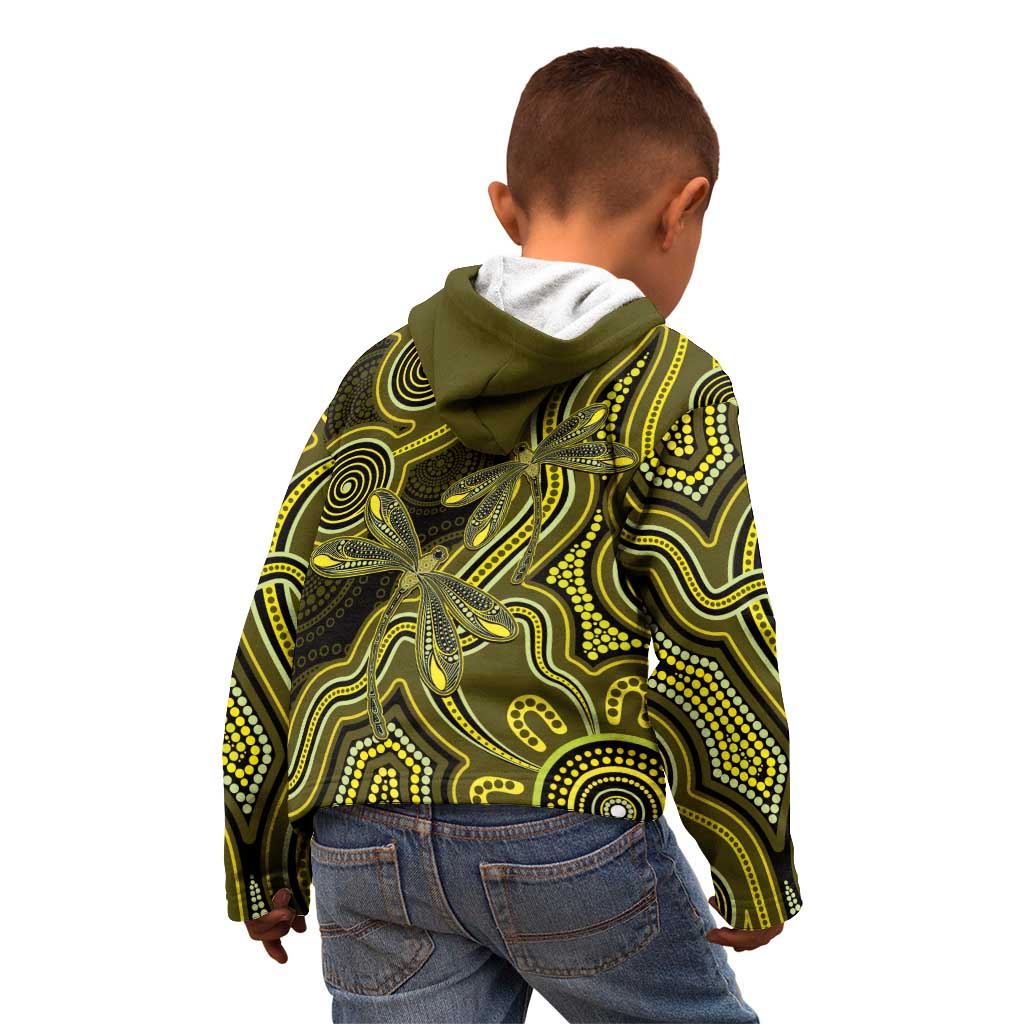 Yellow Indigenous Dragonfly Australia Kid Hoodie Aboriginal Art - Aussie Hoodie