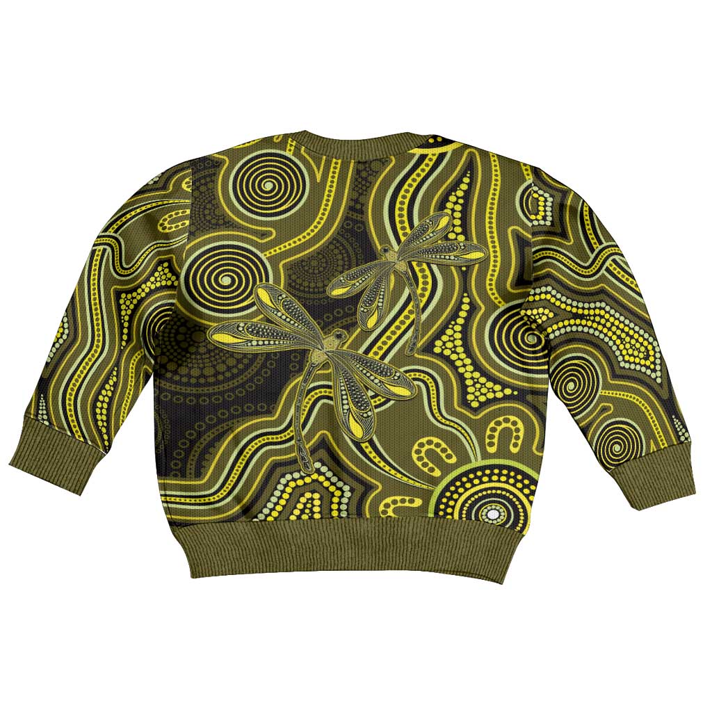 Yellow Indigenous Dragonfly Australia Kid Ugly Christmas Sweater Aboriginal Art - Aussie Hoodie