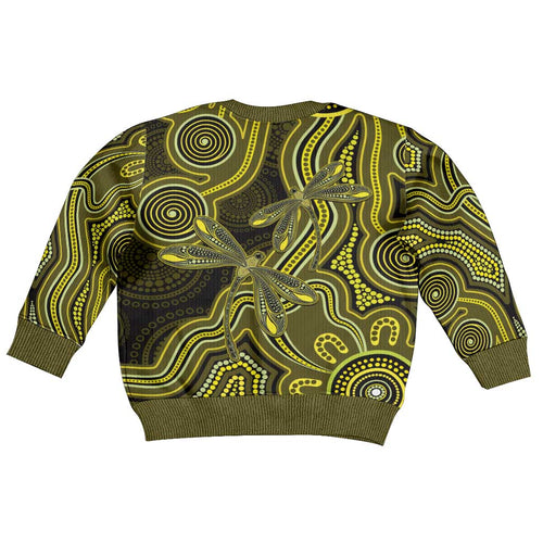 Yellow Indigenous Dragonfly Australia Kid Ugly Christmas Sweater Aboriginal Art - Aussie Hoodie