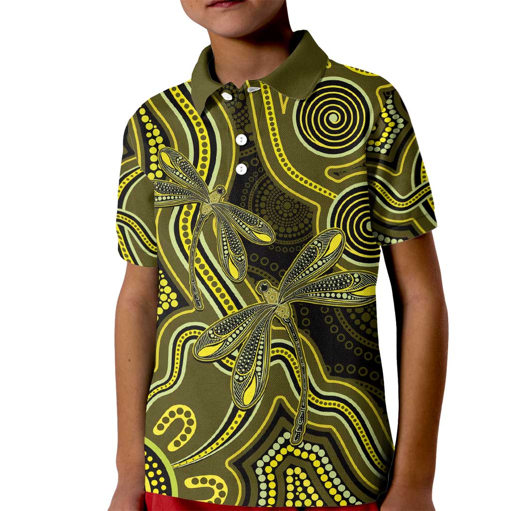 Yellow Indigenous Dragonfly Australia Kid Polo Shirt Aboriginal Art - Aussie Hoodie