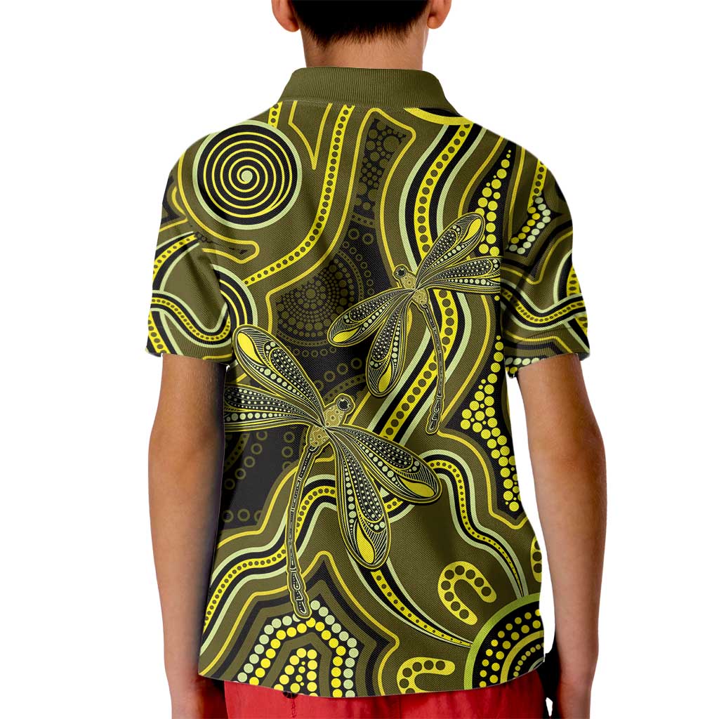 Yellow Indigenous Dragonfly Australia Kid Polo Shirt Aboriginal Art - Aussie Hoodie