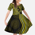 Yellow Indigenous Dragonfly Australia Kid Short Sleeve Dress Aboriginal Art - Aussie Hoodie