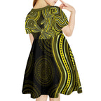 Yellow Indigenous Dragonfly Australia Kid Short Sleeve Dress Aboriginal Art - Aussie Hoodie